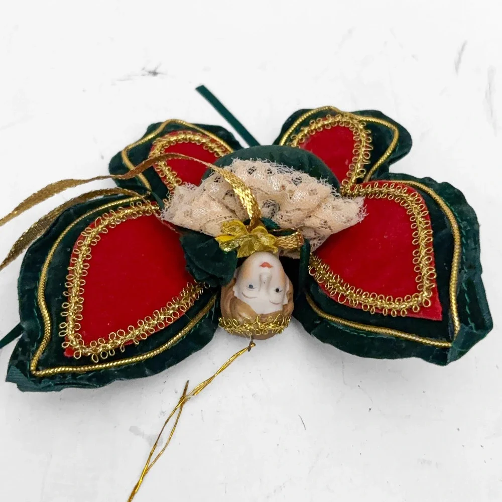 VTG Porcelain Angel Butterfly Christmas Ornament Gothic Victorian Style